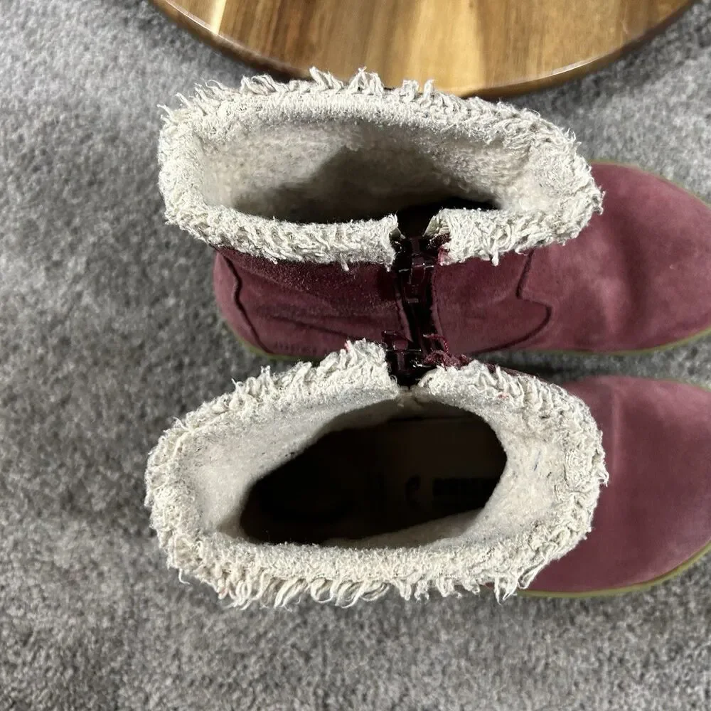 Birkenstock Lille Kids Size 13 N Red Suede Fleece Lined Zip Up Winter Boots Used